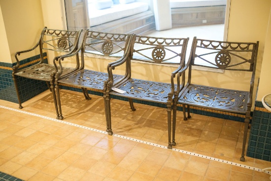 Set of (4) cast aluminum patio chairs with dolphin arms, Approx.  30"H  x 2