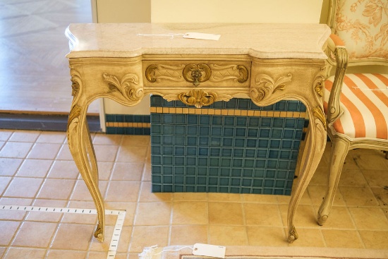 Carved French style console w/conforming marble top,  Approx. 30"H x 38"W x