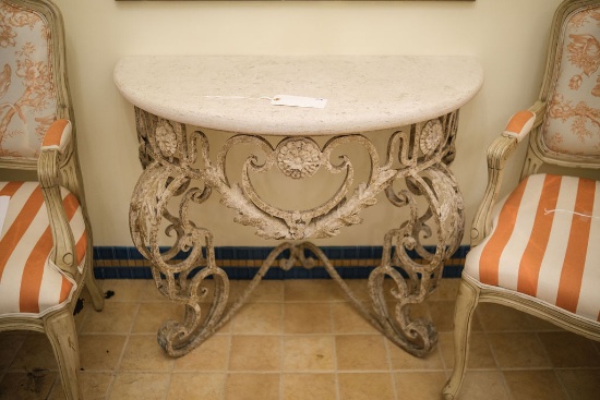 Iron wall mount console limestone top,  Approx.  31"H x 39"W x 20"D