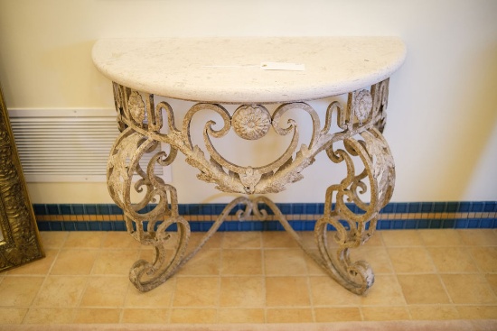 Iron wall mount console limestone top,  Approx. 31"H x 39"W x 20"D