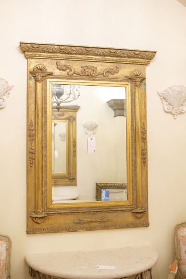 Antique gilt finished mirror in tabernacle frame,  Approx.  56H x 42"W