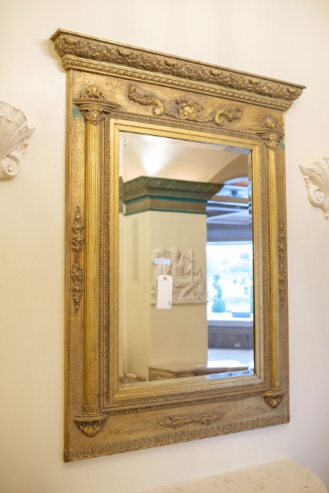 Antique gilt finished mirror in tabernacle frame,  Approx.  56H x 42"W