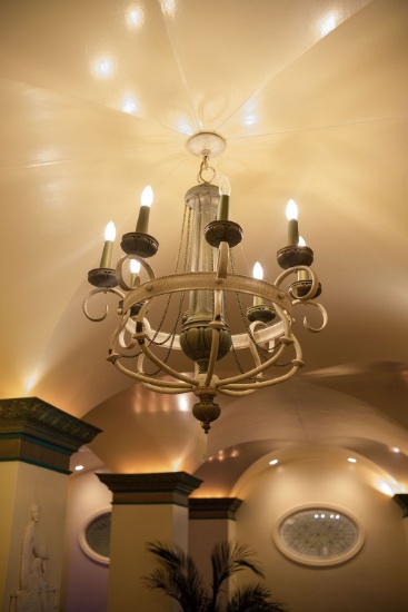 Chandelier 8 light neoclassical w/painted finish and chain,  Approx.  38"H