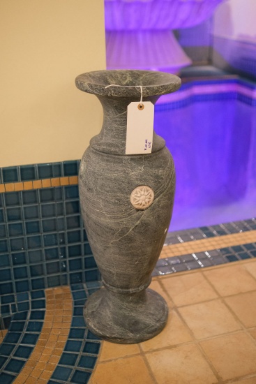 Pair (2) of green marble urns with inset medallion,  Approx. 28"H x 10"D