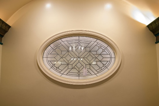 Set of (4) Oval leaded glass panels,  Approx. 45"W x 27"H each