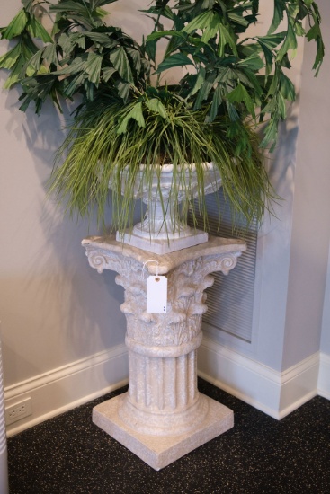 Cast stone Corinthian column w/planter and faux greenery,  Approx. 41"H x 1