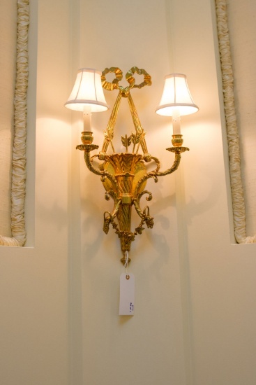 Pair (2) of sconces guilt bronze 2 arms neoclassical style w/quiver and arr