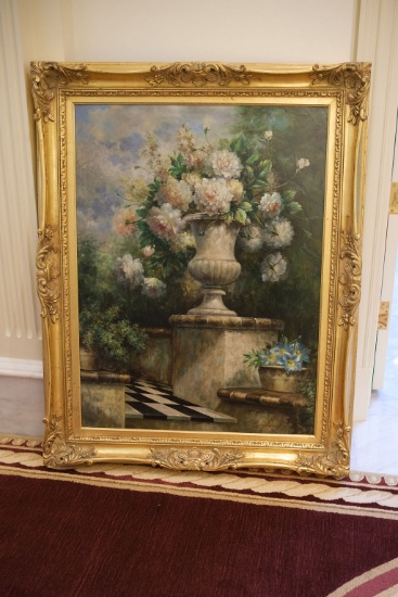 Oil on Canvas of urn w/white roses,  Approx.  48"H x 38"W