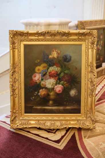 Oil on canvas, gilt frame, Approx.  34"H x 29"W