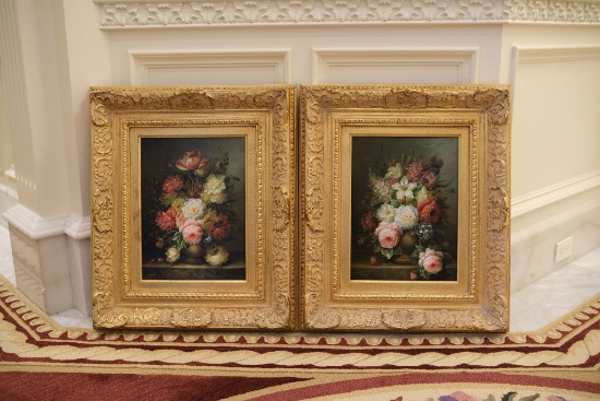 Pair (2) Oil on canvas, in gilt frames, Approx.  26"H x 22"W