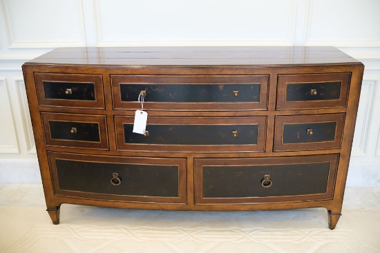 Schnadig Home dresser w/6 drawers over 2 - destressed mahogany finish, bras