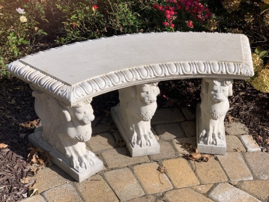 Set of 4 Benches simi circular stone supported by 3 double winged lion base