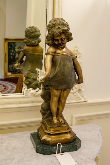 Bronze statue signed Moreau on a marble base,  Approx. 23"H x 8"W x 7"D