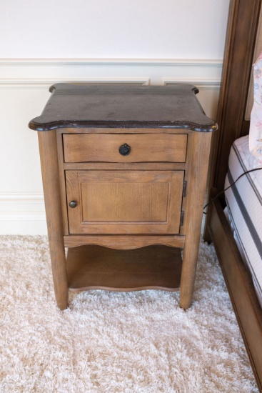 Pair (2) of Schadig Homes nightstands, fumed oak, with stone top ,  Approx.