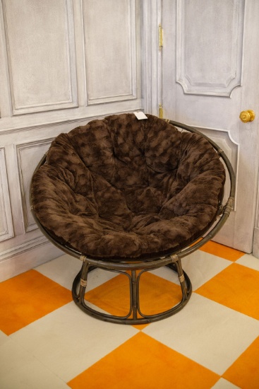 Papa-san chair rotan 33"H x 36"D faux fur cushion, Pair (2) Round Bentwood