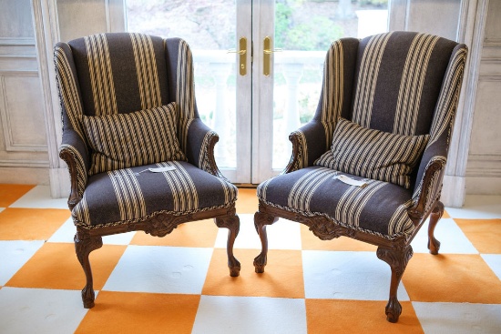 Pair of (2) Chippendale style Chairs cabriole legs, carved knees, ball & cl