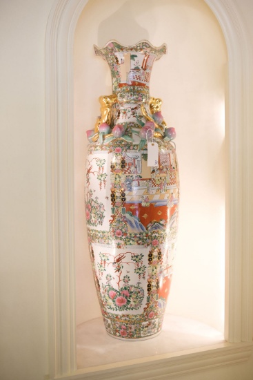 Pair (2) Reproduction Chinese floor vase w/gold handles,  Approx. 62"H x 19