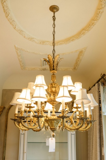 Chandelier, French Bronze 18 light achentus crown,  Approx. 30"H x 30"W wit