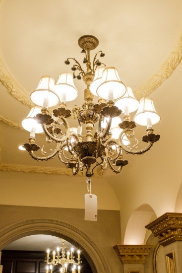 Chandelier, French Bronze 12 lights w/shades,  Approx. 34"H 24"W