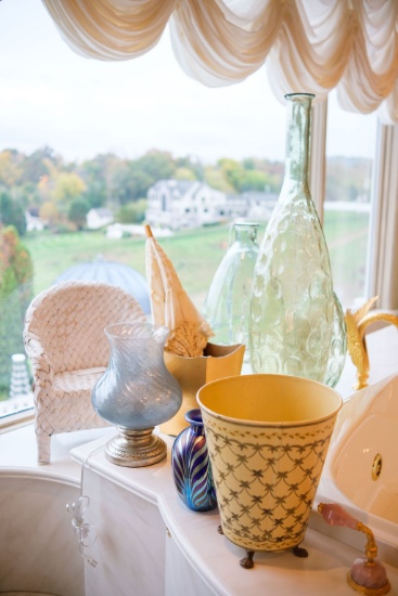Assorted Lot to include - (1) Child Chair, Large bottles, art glass vase, r