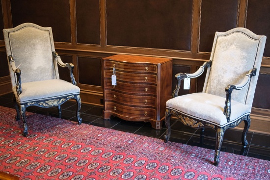 Pair (2) Armchairs, Italian, Ivory velvet upholstery w/nail head, Approx.