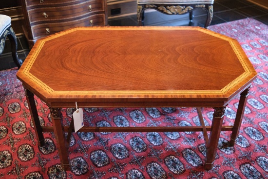 Kindle Coffee Table, 8 leg, book matched mahogany top, Approx.   48"L x 32"