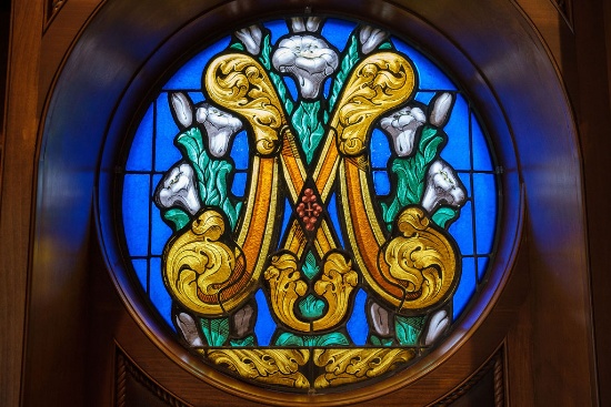 Victorian Stain Glass Panel, Approx.   35" Dia.