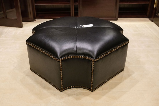 Navy Blue ottoman leather, square nail head trim, Approx.  40 x 17"H