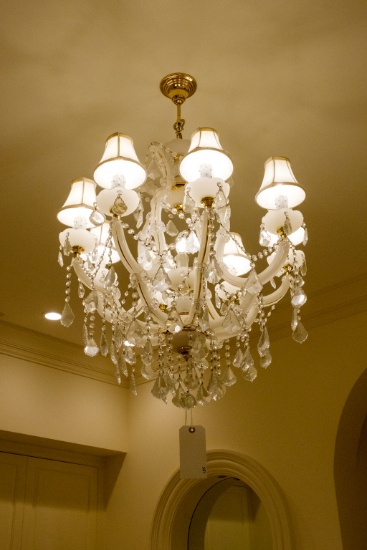 Frosted glass Chandelier w/clear prisms 9 lights, Approx.   42"H x 30"W