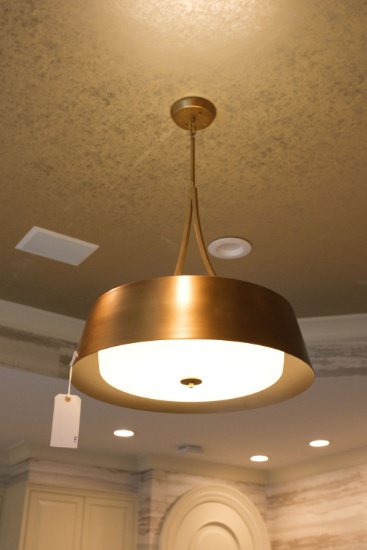 Hanging celling light brass and glass, Approx.   34"H x 24"D