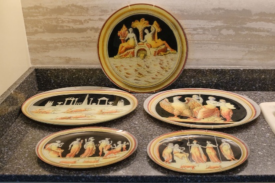 Collection of 5 glass plates w/neoclassical images by John Derian (original