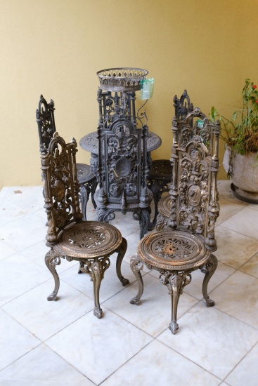 Assorted Lot to include - (6) Victorian style gothic iron chairs, Approx.