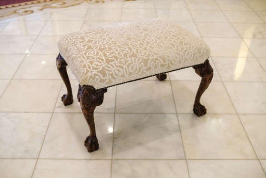 Bench, upholstered, w/cabriole legs, ball & claw feet, Approx.  30"W x 20"D