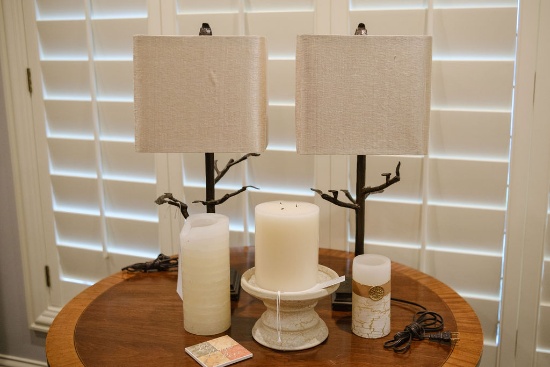 Pair (2) lamps Giacometti style,  twigs & branches w/shades, Approx.   23"H