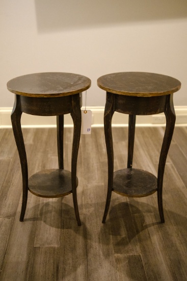 Pair (2) of Italian Provincial side tables, dark distressed finish, Approx.