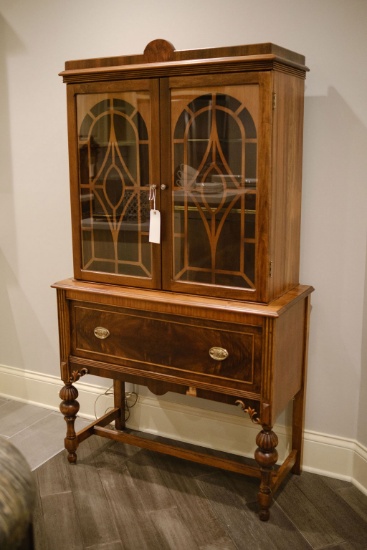 China cabinet with turn legs, Approx.  66.5"H x 38"W x 14"D -