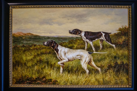 Hunting Dog Painting, Approx.    33"H x 44"W