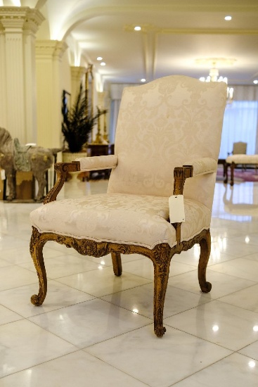 Baker Arm Chair, carved knuckles and cabriole legs, Approx. 44"T x 25"W x 3