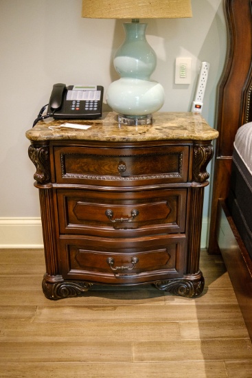 Pair (2)of Night stands 3-drawers serpentine front dark mahogany finish mar