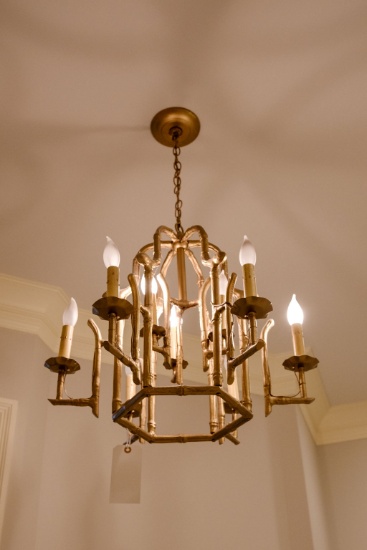 Chandelier, Gilted faux bamboo, 9 light, Approx.