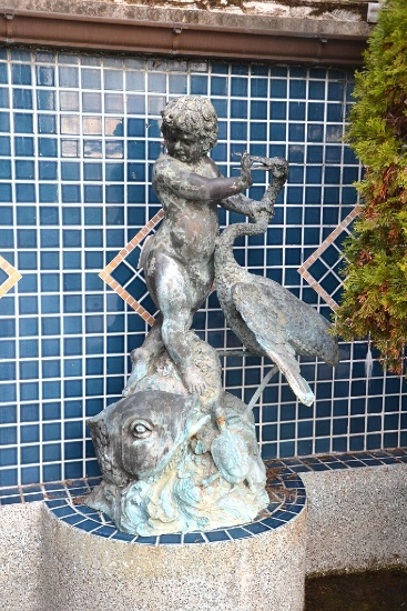 Concrete fountain, with nude tutto, fish, bird and turtle, Approx.   54"H x