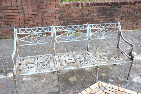 Cast Aluminum benches Qty. (2) 3 seat, Approx.  30" x 62",  Qty. (1) 2 seat