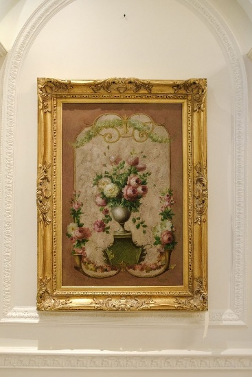 Pair (2) of floral oil Paintings in gilted frames, Approx. 44"T x 32"W each