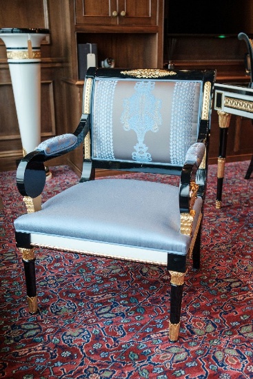 Wellington Arm Chair, w/black & white lacquer, w/gilting and bronze, Approx