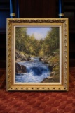 Oil on Canvas, Mosel signed Smokey Mountain Stream w/waterfall, Approx. 40