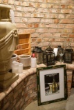 Assorted lot to include Large urn with swag and drape,  metal lanterns, cro