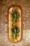 Stained glass panel race track oval w/grapes, Approx. 47