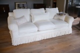 Drexel Heritage roll arm sofa white cotton upholstery w/3 pillows, Approx.