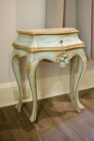 Italian provincial small table serpentine front hand painted destressed gol