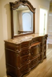 Dresser with mirror  brown top, dark mahogany finish, serpentine top, Appro